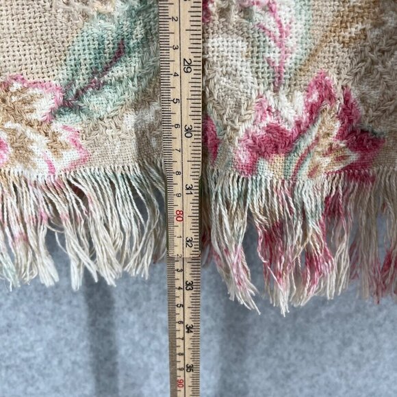 Womens Shawl Collar Floral Knit Jacket Size L Cottage Neutral Fringe Country - Picture 11 of 14